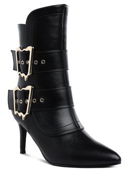 London Rag - Chunky Black Buckle Strap Ankle Boots