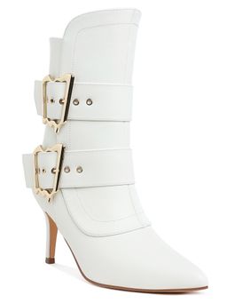 London Rag - Chunky White Buckle Strap Ankle Boots