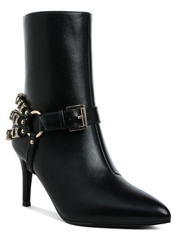 London Rag - Harness Detail Stiletto Black Buckle Boots