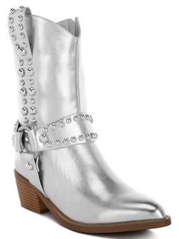 London Rag - Studded Harness Detail Silver Casual Boots