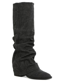 London Rag - Fold-Over Slouchy Denim Black Casual Boots