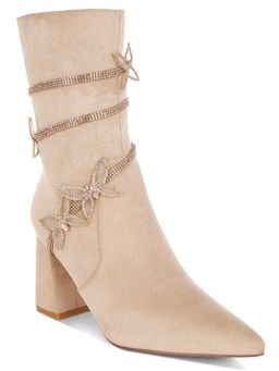 London Rag - Rhinestone Brooch Wrap-Around Beige Casual Boots