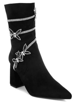 London Rag - Rhinestone Brooch Wrap-Around Black Casual Boots
