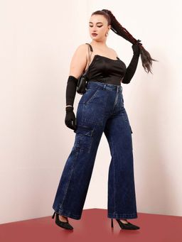 Miss Chase - A+ Curve Collection Plus Size Women's Blue Wide-Leg Stretchable Jeans