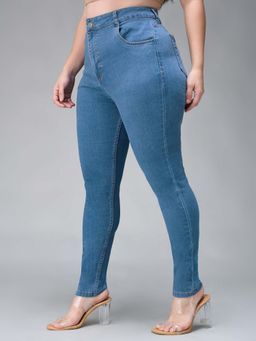 Miss Chase - A+ Curve Collection Plus Size Women's Blue Solid Skinny Denim Jeans