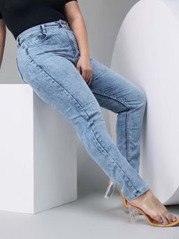 Miss Chase - A+ Curve Collection Plus Size Women's Light Blue Slim Fit Jeans