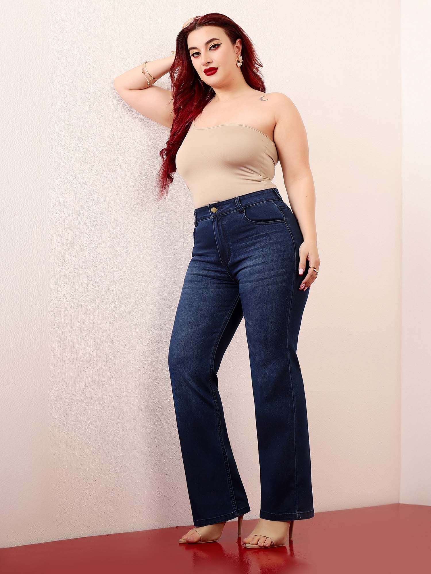 miss chase A+ Curve Collection Plus Size Women's Navy Blue Bootcut Denim Jeans-picture-14