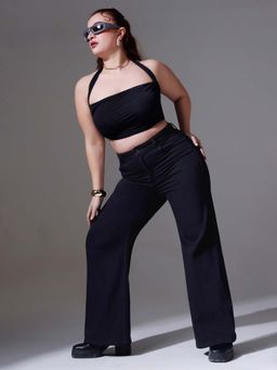 Miss Chase - A+ Curve Collection Plus Size Women's Black Wide Leg Stretchable Jeans
