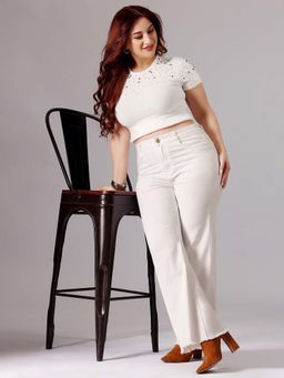 Miss Chase - A+ Curve Collection Plus Size Women's White Bootcut High Rise Denim Jeans