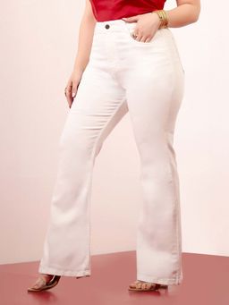 Miss Chase - A+ Curve Collection Plus Size Women's White Solid Bootcut Fit Jeans