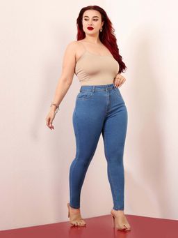Miss Chase - A+ Curve Collection Plus Size Women's Blue Solid Skinny Fit Jeans