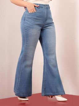 Miss Chase - A+ Curve Collection Plus Size Women's Blue Solid Bootcut Fit Jeans