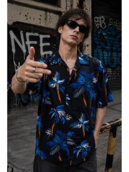 Bene Kleed - Men'S Relaxed Fit Printed Black Shirt