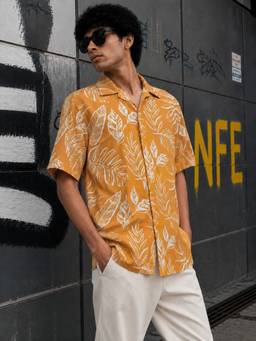 Bene Kleed - Men'S Relaxed Fit Printed Yellow Shirt