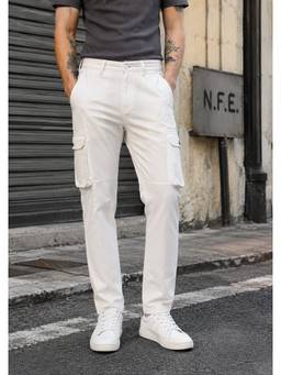 Bene Kleed - White Solid Regular Fit Cargo