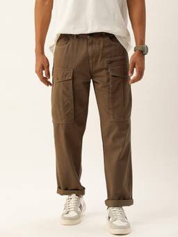 Bene Kleed - Brown Solid Pure Cotton Relaxed Fit Cargo