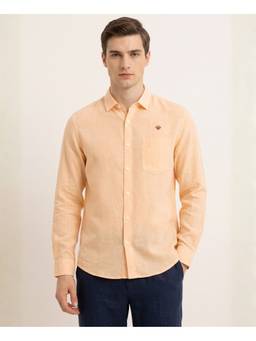 LINENWEAR - Men'S Regular Fit Solid Peach Shirt