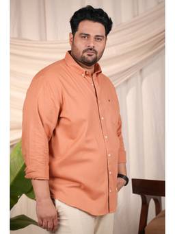 Perch - Men'S Slim Fit Solid Orange Shirt