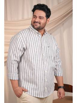 Perch - Men Slim Fit Stripes White Shirt