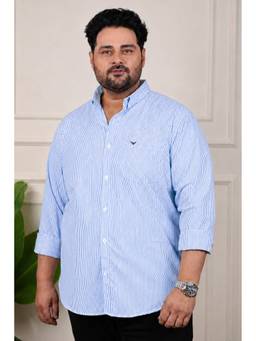 Perch - Men Slim Fit Stripes Blue Shirt