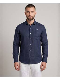 LINENWEAR - Men'S Regular Fit Solid Navy Blue Shirt