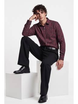 Simon Carter - Men'S Comfortable Fit Printed Maroon Shirt