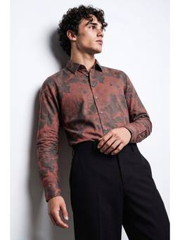 Simon Carter - Men'S Regular Fit Floral Maroon Shirt