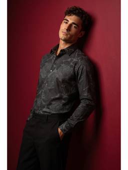 Simon Carter - Men'S Regular Fit Floral Black Shirt