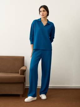 Femmella - French Blue Waffle Collared Co-Ord Set