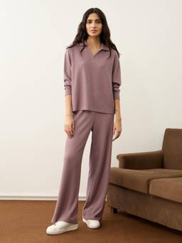 Femmella - Mauve Waffle Collared Co-Ord Set