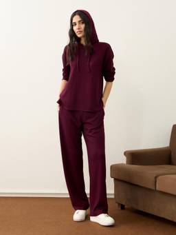 Femmella - Wine Waffle Hooded Co-Ord Set