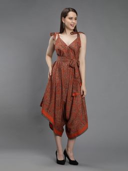 Aditi Wasan - Paisley Print Orange Harem Jumpsuit