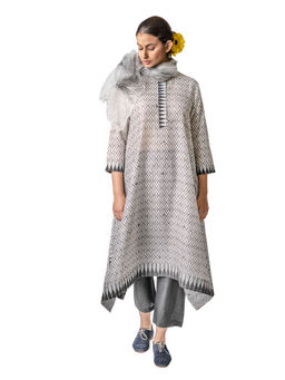 Krishna Mehta - White Chanderi Checkered Tunic