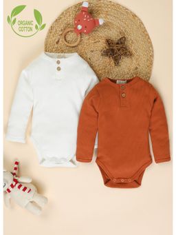 Cot and Candy - Full Sleeve Cotton Kids Romper White & Ginger (Pack of 2)