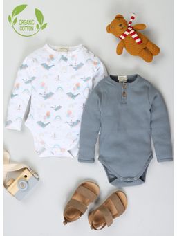Cot and Candy - Full Sleeve Organic Cotton Kids Aqua Romper (Pack of 2)