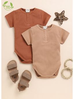 Cot and Candy - Short Sleeve Cotton Kids Romper Ginger & Camel (Pack of 2)