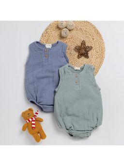 Cot and Candy - Half Sleeve Aqua & Sage Bubble Romper for Kids (Pack of 2)