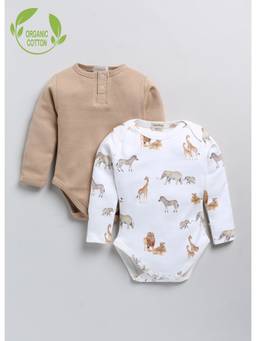 Cot and Candy - Full Sleeve Organic Cotton Kids Latte & Savannah Romper (Pack of 2)