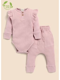 Cot and Candy - Solid Organic Cotton Pink Kids Romper & Joggers (Set of 2)
