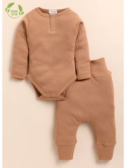 Cot and Candy - Solid Organic Cotton Brown Kids Romper & Joggers (Set of 2)