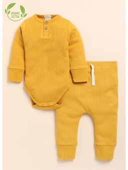 Cot and Candy - Solid Organic Cotton Mustard Kids Romper & Joggers (Set of 2)