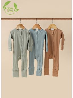 Cot and Candy - Full Sleeve Organic Cotton Kids Multi-Color Zipsuit (Pack of 3)
