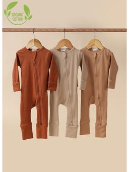 Cot and Candy - Full Sleeve Organic Cotton Kids Multi-Color Zipsuit (Pack of 3)