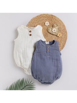 Cot and Candy - Half Sleeve White & Aqua Bubble Romper for Kids (Pack of 2)