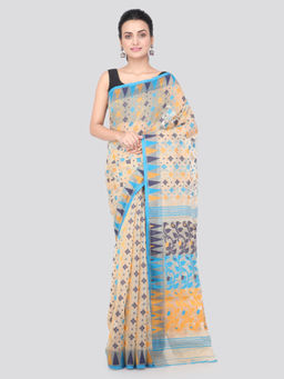 PinkLoom - Womens Cotton Saree with Unstitched Blouse-Beige
