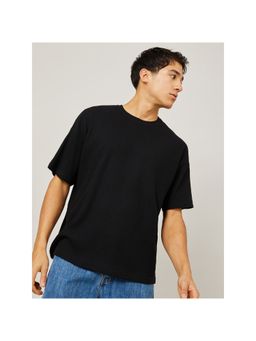 Styli - Black Basic Waffle Knit Oversized T-Shirt