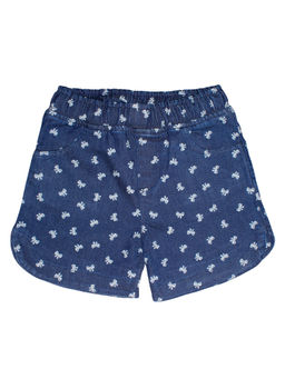 KiddoPanti - Girls Blue Bow Print Design Denim Hot Shorts