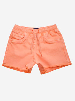 KiddoPanti - Girls Orange Over Dyed Denim Hot Shorts