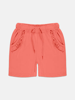 KiddoPanti - Girls Orange Frill Pocket Hot Shorts