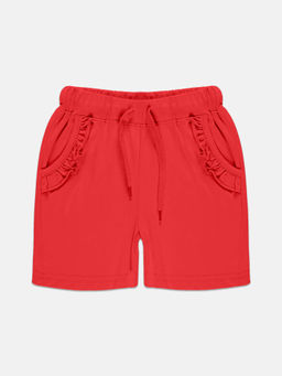 KiddoPanti - Girls Red Frill Pocket Hot Shorts